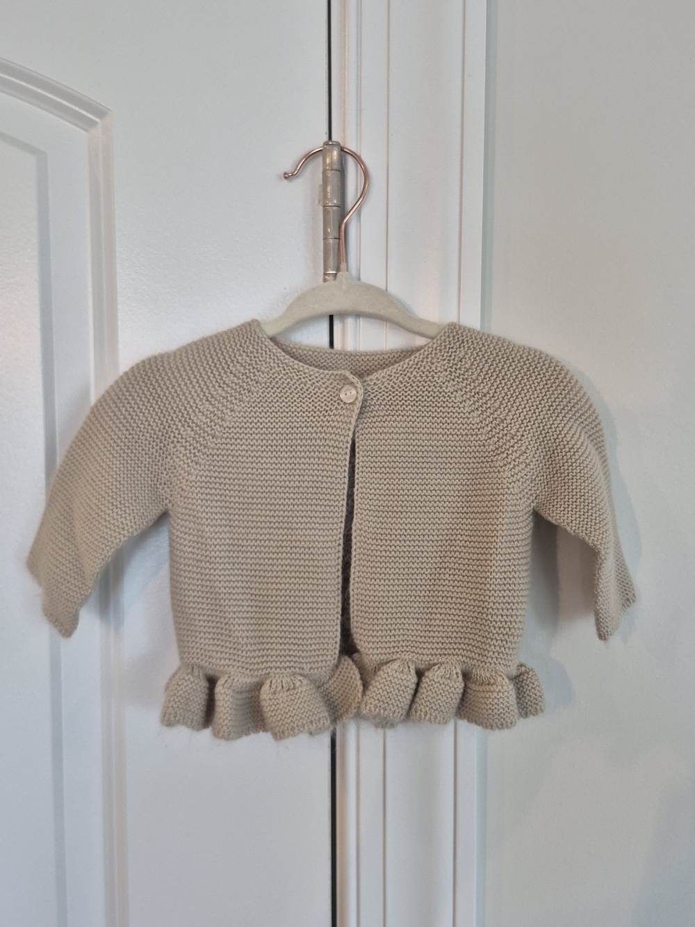 European Baby Knit Ruffle Cardigan Beige Made in Spain-Micolino